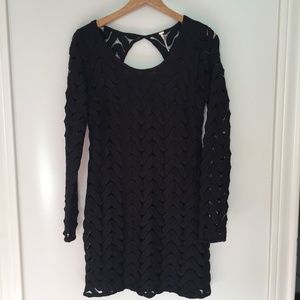Free People Black Mod lace cozy sweater dress 2